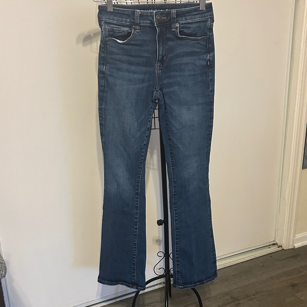 American Eagle Outfitters Dark Blue Hi Rise Skinny Kick Boot Jeans Size 0
